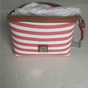 Dooney & Bourke Pink and White Striped Cosmetic Case